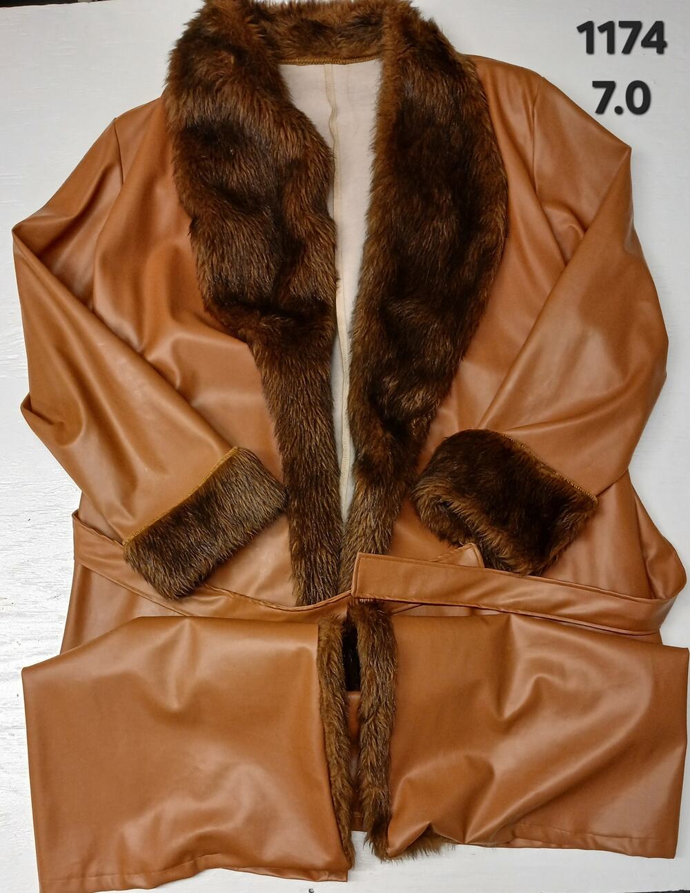 Halloween Brown Full Faux Leather Knee Length Pimp Suit